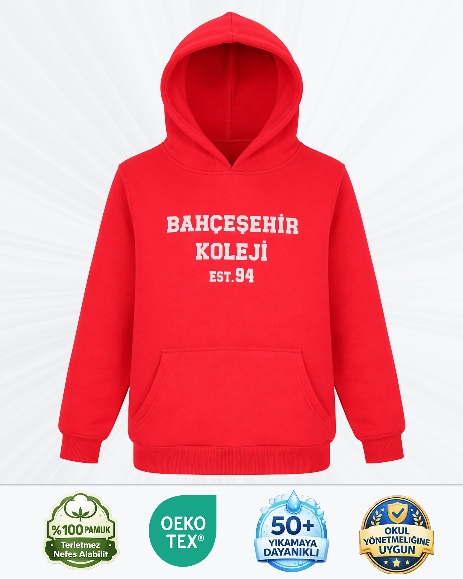 Bahçeşehir EST94 Kırmızı Kapşonlu Sweatshirt (Şardonlu)