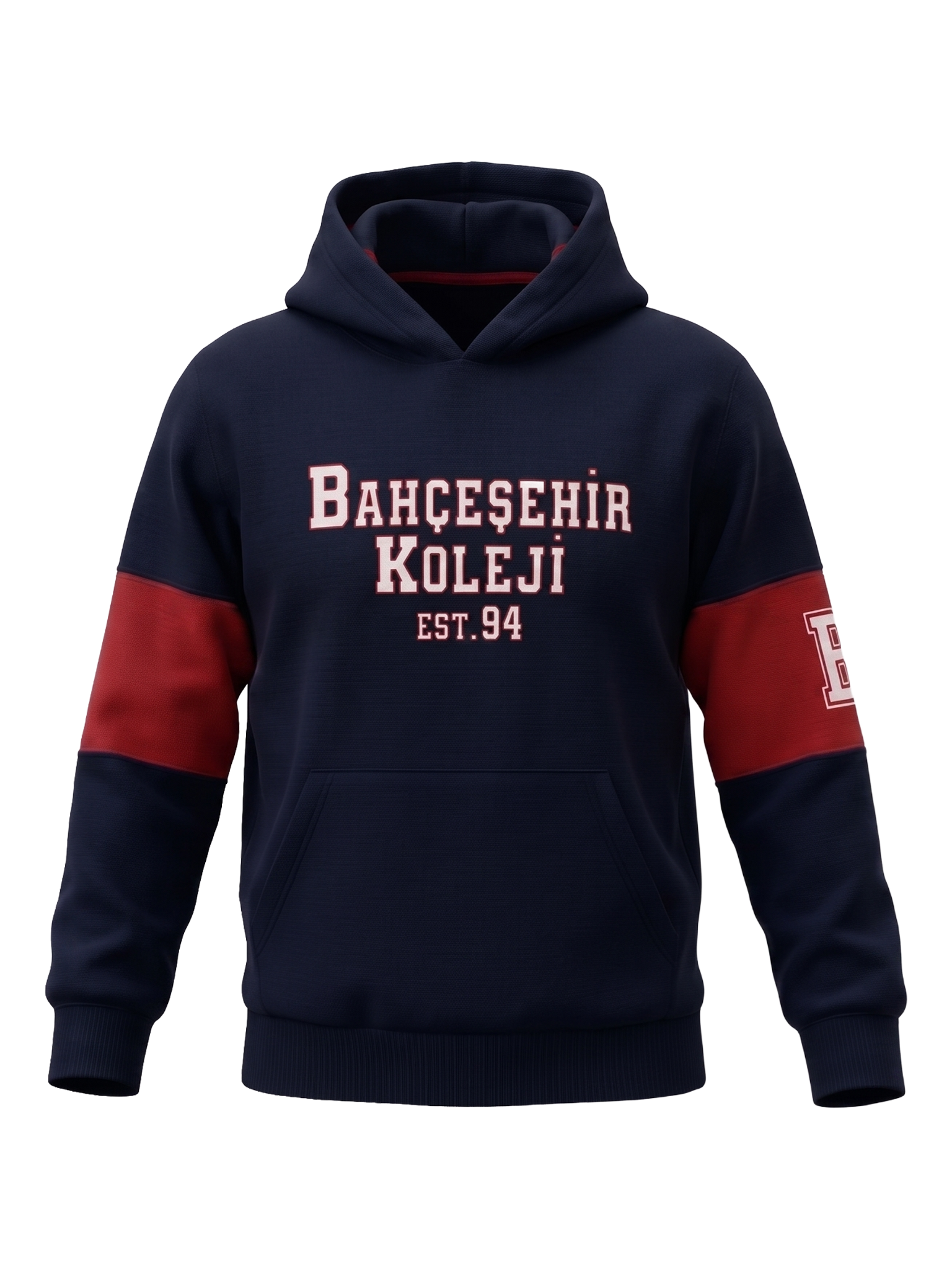 Bahçeşehir EST 94 Koyu Lacivert Kapşonlu Kol Parçalı Sweatshirt