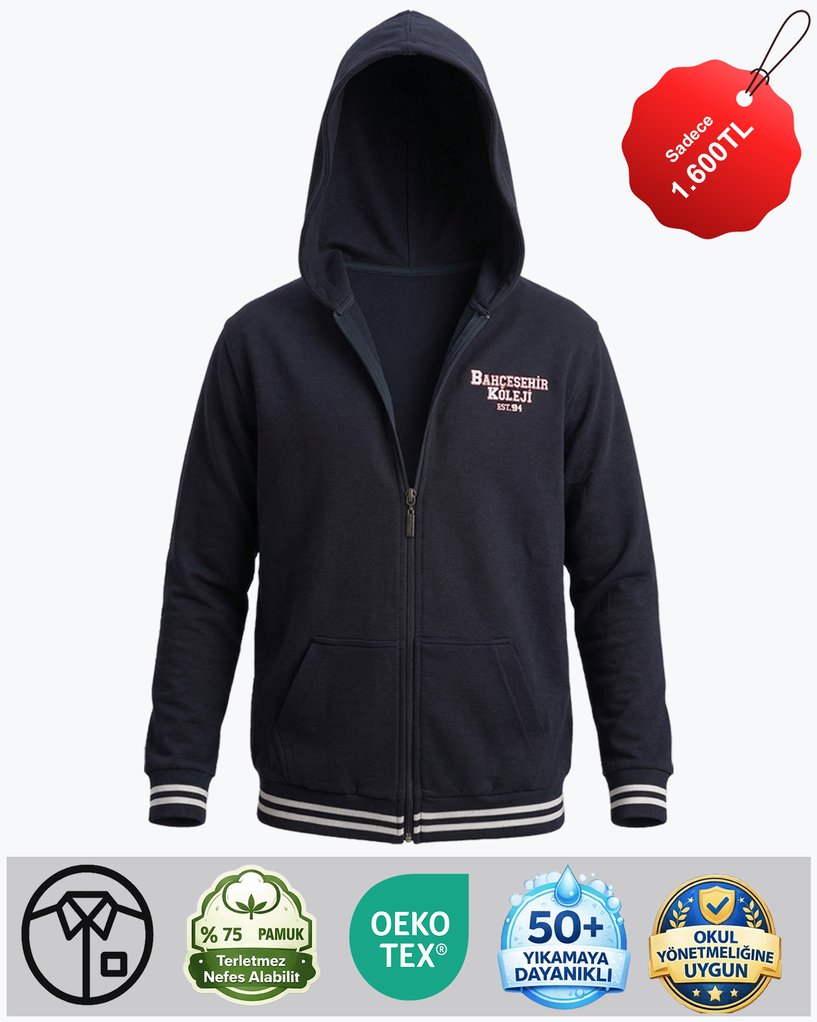 BK Campus Zip-Up (2 iplik dokuma)